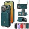 For iPhone 15 Series.for iPhone 15,15 Plus,15 Pro,15 Pro Max Shoulder Strap Rope Ring Bracket Design Card Holder Slots Lichee Pattern Cover Phone Case