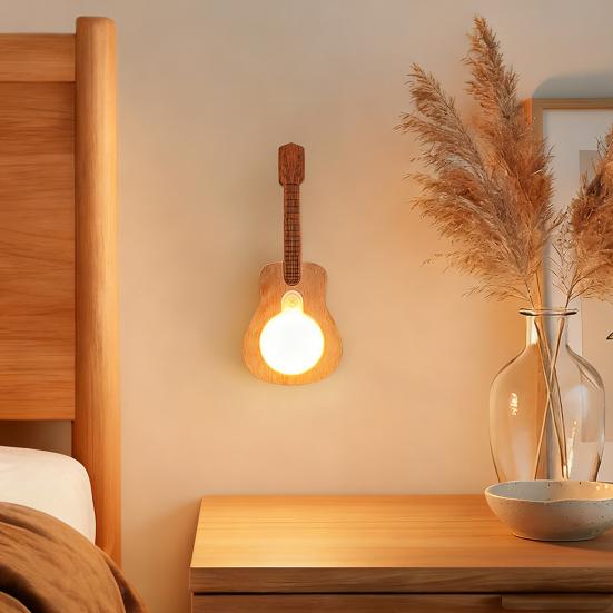 Guitar Shape Night Light Wireless Motion Sensor Rechargeable LED Light with Multi-Color Modes Ambient Mood Lighting Portable Wall Sconce