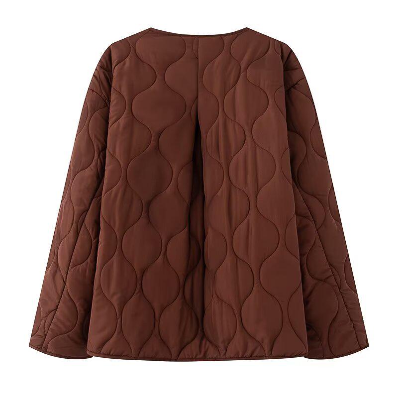 Spring 2025 Stylish Versatile Gourd-Shaped Crew Neck Long Sleeve Women's Cotton Jacket