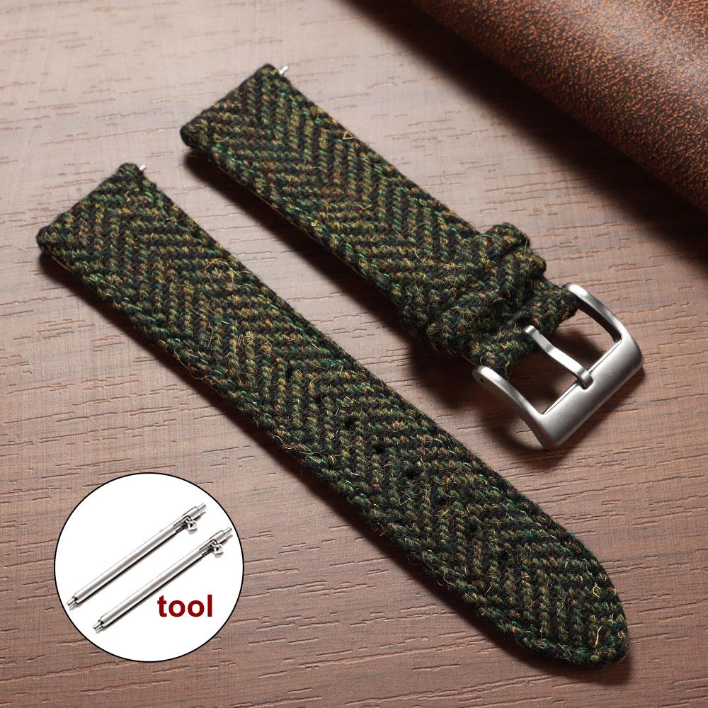 18mm 20mm 22mm Smartwatch Watch Band Quick Release Weave Bracelet for Omega for Seiko Vintage Genuine Cowhide Tweed Nylon Strap