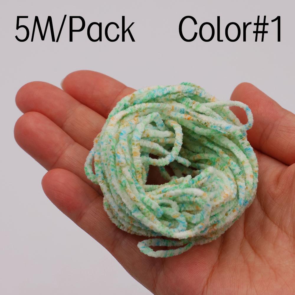 2.5mm Rayon Chenille Yarn for Fly Tying - 5M Multi-Color Soft Chenille Fiber for Woolly Bugger, Leech, Streamer Flies Making (5 Colors Optional)
