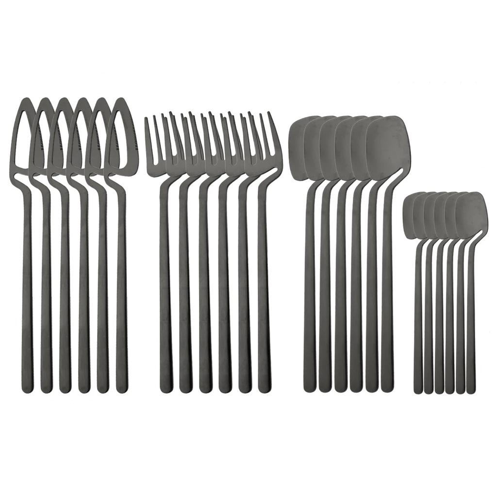 24Pcs Stainless Steel Flatware Cutlery Set Matte Knife Fork Spoon Teaspoon Dining & Kitchen Use Creative Hanging Tableware Set