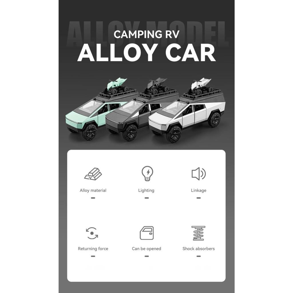 1/24 Tesla Cybertruck Camping RV Alloy Die Cast Toy Car Model Sound and Light Children's Toy Collectibles Birthday Gift