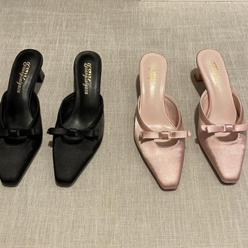 Fashion New Designer Spring High Heel Pumps Women Mules Slippers Fashion Shallow Slip on Shoes Ladies Casual Outdoor Sandalias