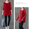 Spring Autumn Women's Round Neck Lace Blouse Mid-Length Loose Hollow-Out Plus Size Blouse