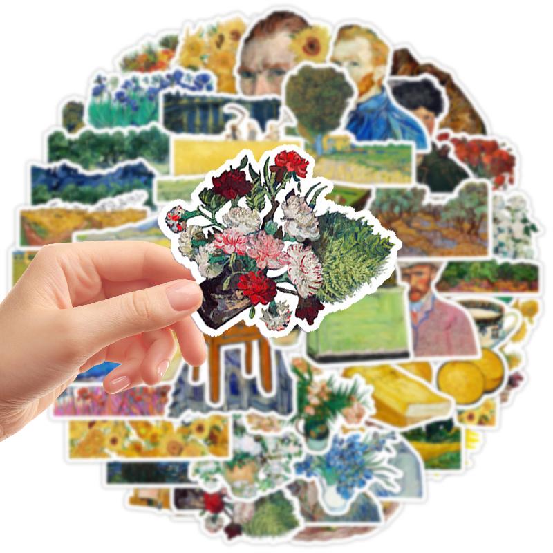 50PCS Retro Famous Art Painting Stickers Pack Van Gogh Oil Painting Style Vinyl Waterproof Decals Laptop Water Bottles Bicycle