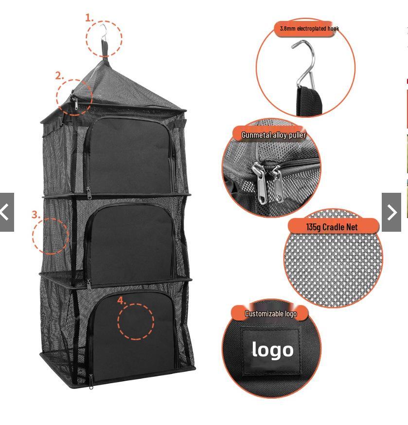 Four-Layer Outdoor Folding Drying Rack for Cutlery, Fruit, and Vegetables with Mosquito-Proof Hanging Net