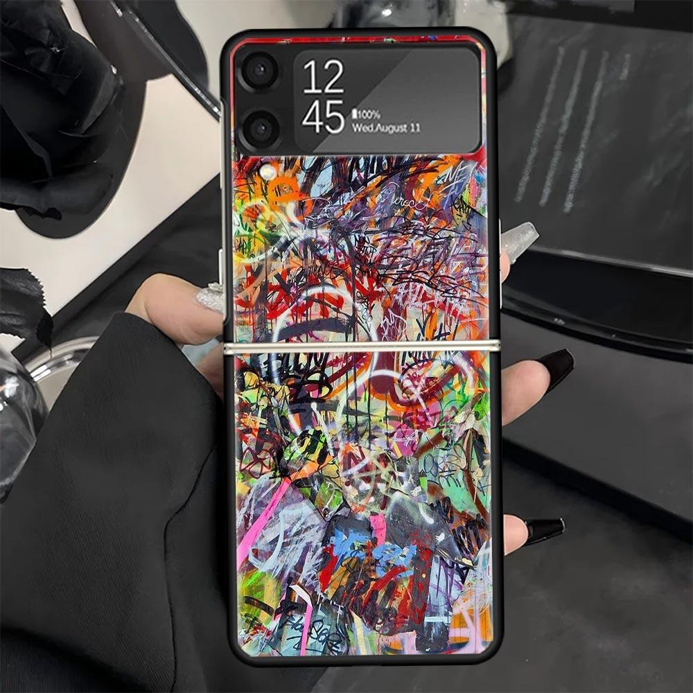 Graffiti Fashion Cool Phone Case for Samsung Galaxy Z Flip 7 6 5 4 3 5G Black Cover ZFlip7 ZFlip6 ZFlip5 ZFlip4 ZFlip3 Fundas Ga