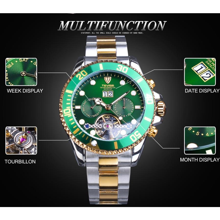Luksusowy Tourbillion Topowej Marki Zielona Tarcza Złoty Stal Nierdzewna Męski Biznesowy Sportowy Design Męski Automatyczny Zegarek Sportowy na Rękę