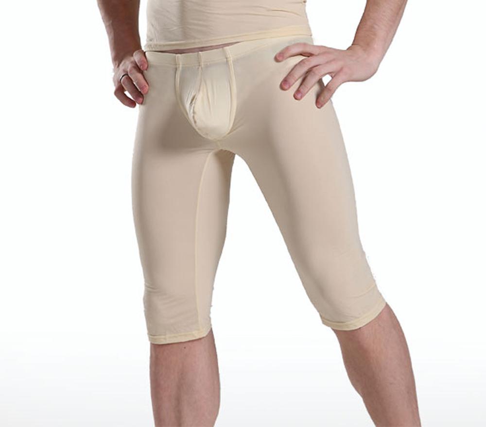 Herren Transparente Capris Sexy Eis Seidenhosen Niedrige Taille Fünf Hosen Sexy Eng U-förmige Konvexe Tasche Schlafanzug Atmungsaktive Hosen