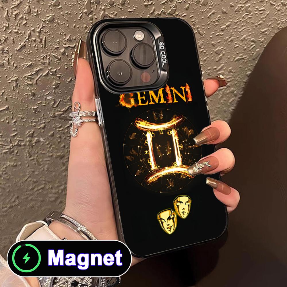 

Zodiac Sign Gemini Phone Case for iPhone 17 16 15 14 13 12 11 Air Pro Max Plus Colorful Silver MagSafe Cover iPhone 11
