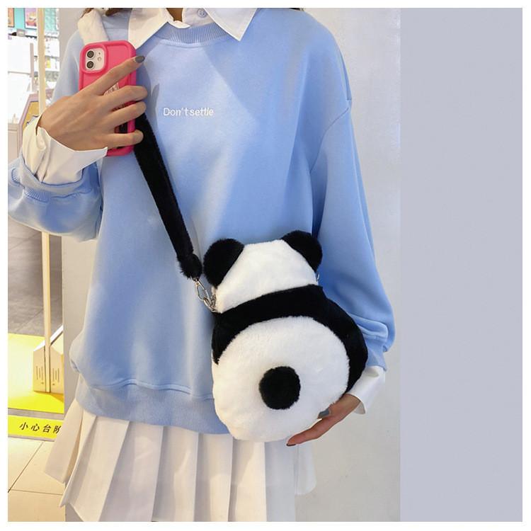 Large Capacity Cartoon Plush Panda Shoulder Bag For Women Cute Unisex Backpack Doll Bag Street Fashion