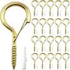 20 PCS Gold Round Q Hanger Hooks with Safety Buckle, Anti - Slip Screw Hooks for Hanging Holiday Decor, Bird Feeders, Lanterns, 2.2 Inches