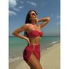 European and American Sexy Solid Color Tube Top Bikini Three-piece Mesh Swimsuit