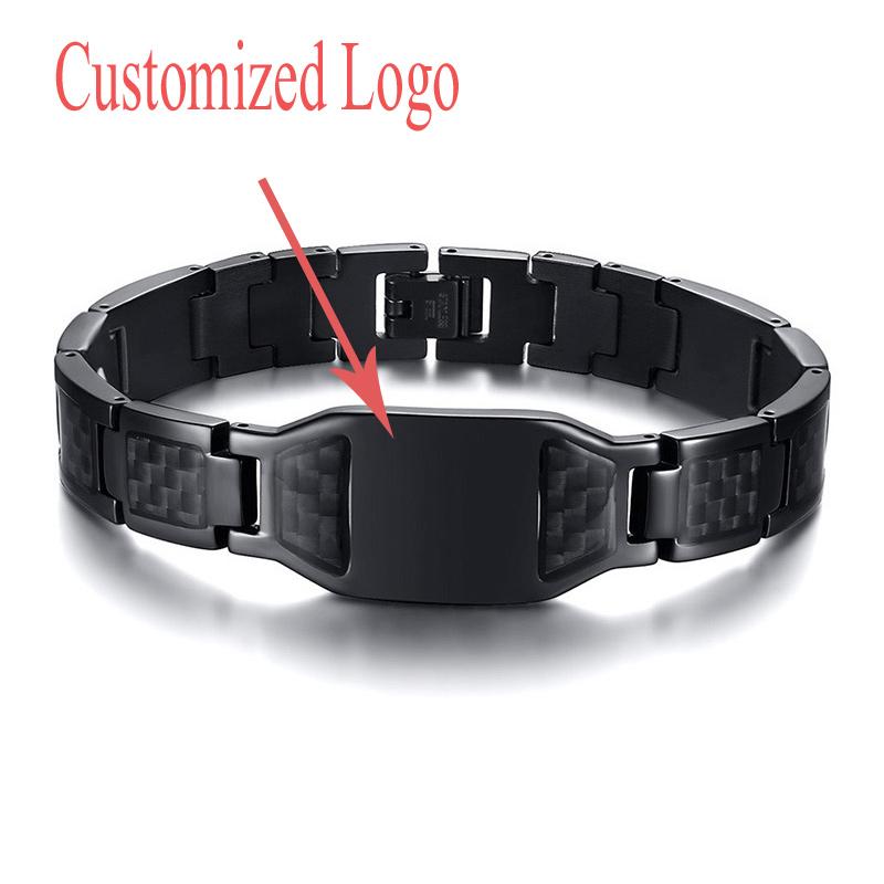 Carbon Fiber Bracelet Men Custom Star of David Logo Stainless Steel Hand Chain ID Bracelets For Dad Boyfriend Gift