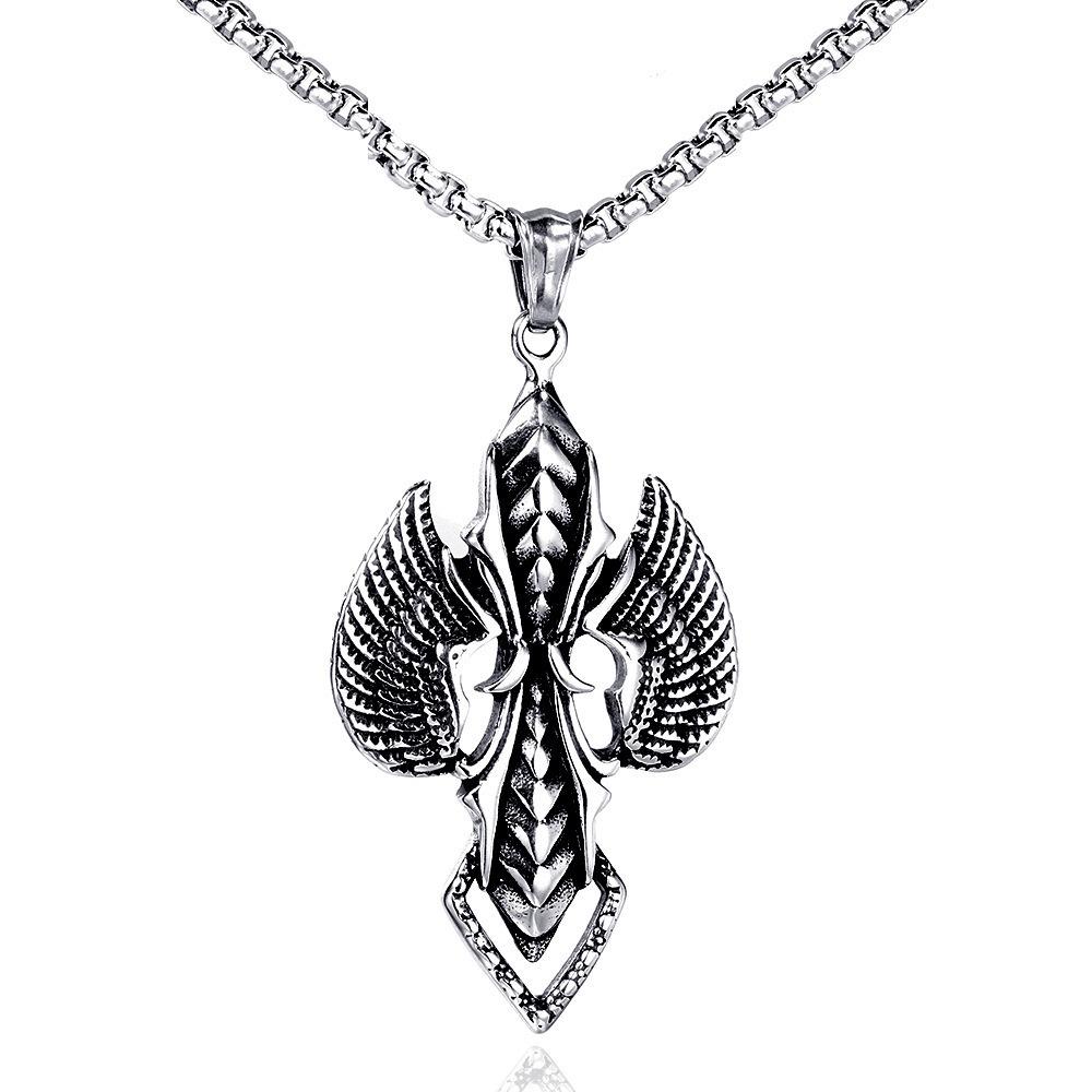 Necklace Retro Gothic Wings Cross Trendy Men's Pendant