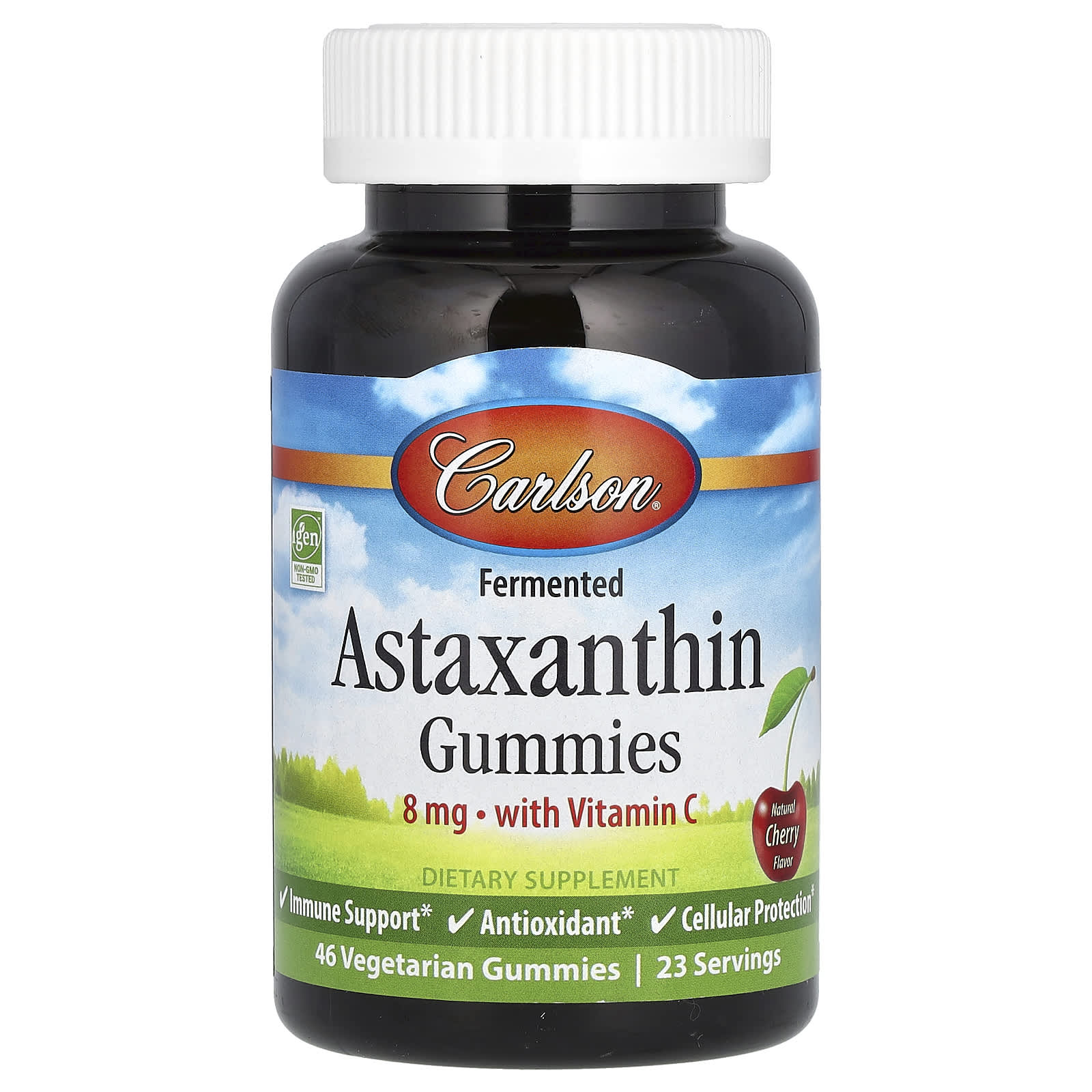 

Carlson, fermented astaxanthin gummies with vitamin C, natural cherry, 8mg, 46 vegetable gummies (4mg per gummy)
