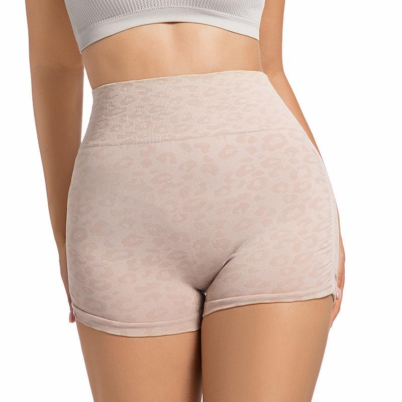 Leopard Print High-Waisted Tummy Control Sports Shorts for Running, Fitness, and Yoga Large света кофе