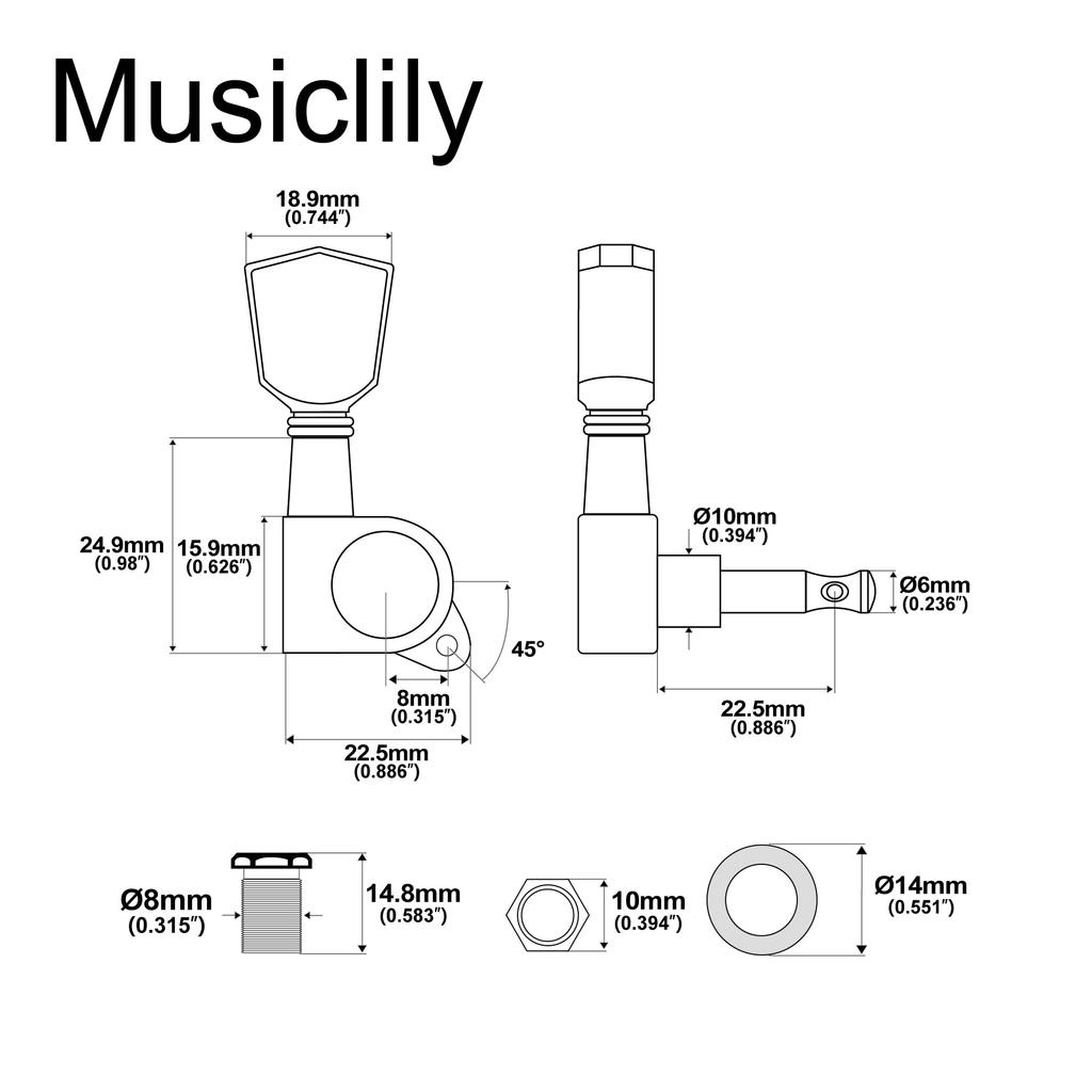 Musiclily Pro Keystone Metal Style Tuners for Chrome Keystone Buttons 3+3 LP,