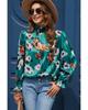 Azura Exchange Printed Smocked Mock Neck Blouse