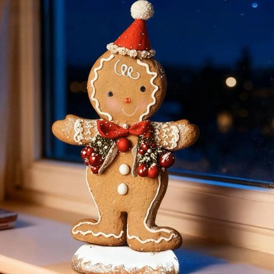 Christmas Gingerbread Night Light Small Resin Light Up Gingerbread Man Figurine Tabletop Decor for Indoor Room Decor