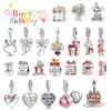 Happy Birthday Copper Birthday Cake Bouquet Bow Gift Box Bead Pendant Fit Diy Bracelet Necklace Boutique Party Gift