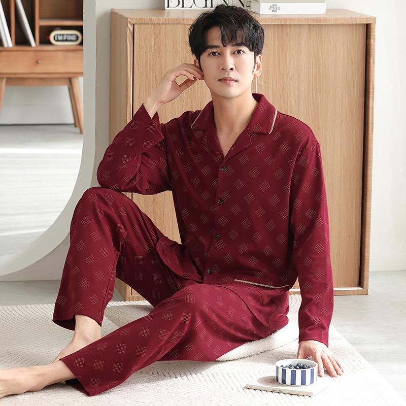 

Пижама мужская весенне-осенняя хлопковая с длинным рукавом, осенний кардиган, осенне-зимняя тонкая хлопковая домашняя одежда 4XL