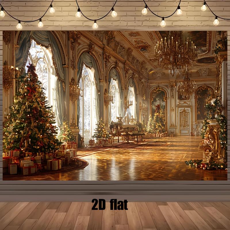 2D Plane One-person Luxurious Palace Christmas Background Banner - Ballroom Theme with Chandelier and Baroque Column Decoration