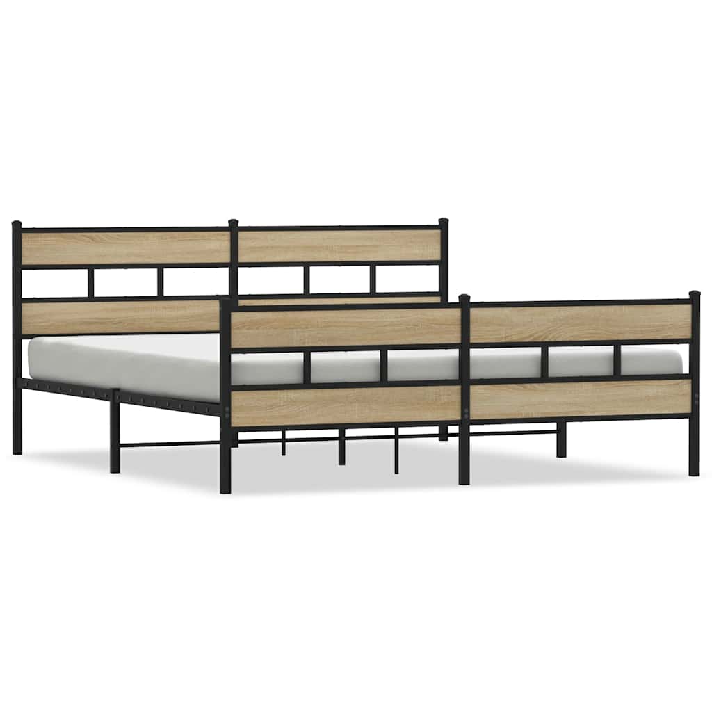 Metal Bed Frame without Mattress Sonoma Oak Finish 180x200 cm