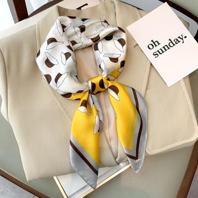 Summer Square Women Decorative Floral Yellow Print Square Scarf Scarf