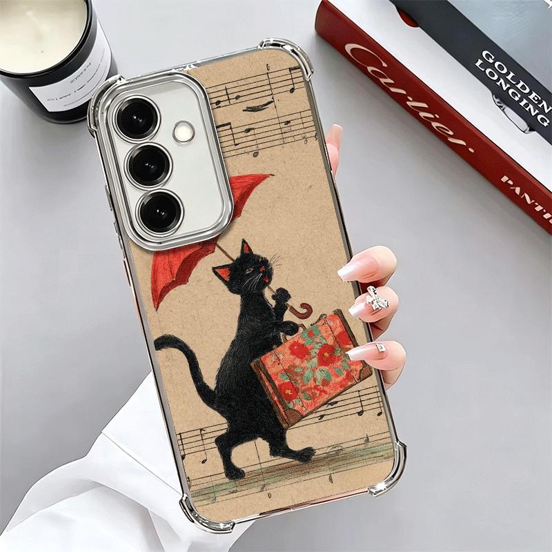 

Black Cat Retro Illustration Style Soft Phone Case For Samsung A17 A27 A07 A37 A57 A16 A56 A15 A55 A14 A54 A13 A53 A26 A36 A25 A Samsung A24