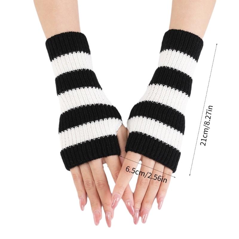 Knitted Striped Winter Gloves Wrist Gloves for Costume Party Winter Arm Warmer for Cosplay Photography Props