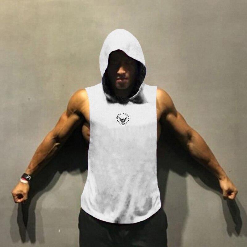 

Muscleguys Fitness Loose SleevelessMen s Cotton Breathable Sweat Absorbing Sports Hooded Sweat XXL белый