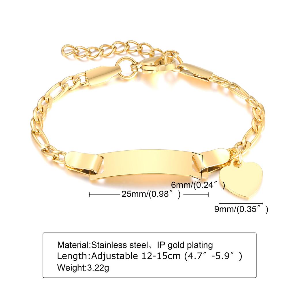 Personalized Heart Chain ID Name Bracelet for Boys Girls, Stainless Steel Nameplated Date Engraved Customized Birthday Gift