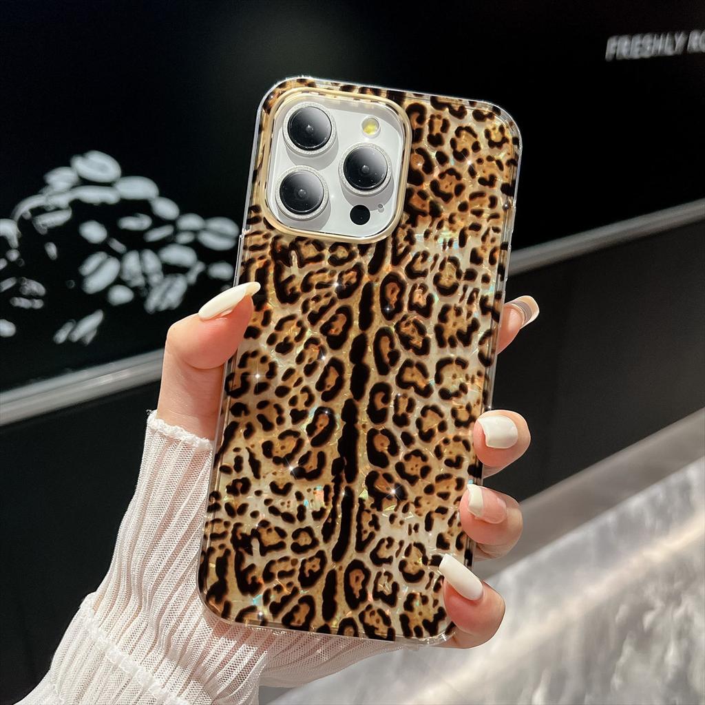 Electroplating Shell Pattern Suitable for IPhone16promax Leopard Print Mobile Phone Case Apple 14/15 Anti-fall Protection Case 16