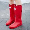 Women's Durable Waterproof Red Rain Boots - High-Top, Non-Slip, Soft-Soled for Outdoor Mountain Climbing