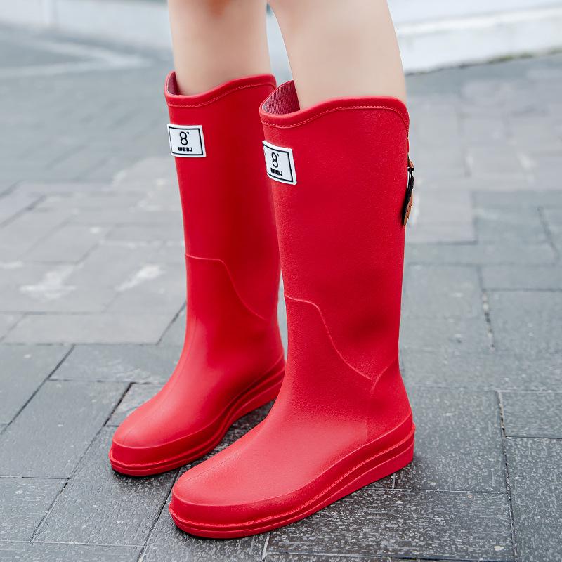 Women's Durable Waterproof Red Rain Boots - High-Top, Non-Slip, Soft-Soled for Outdoor Mountain Climbing