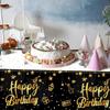 Ruisita 2 Pack Black Gold Table Cloth Cover Happy Birthday Tablecloth Party Tablecloths Rectangular Table Cloth Cover for Indoor or Outdoor Parties