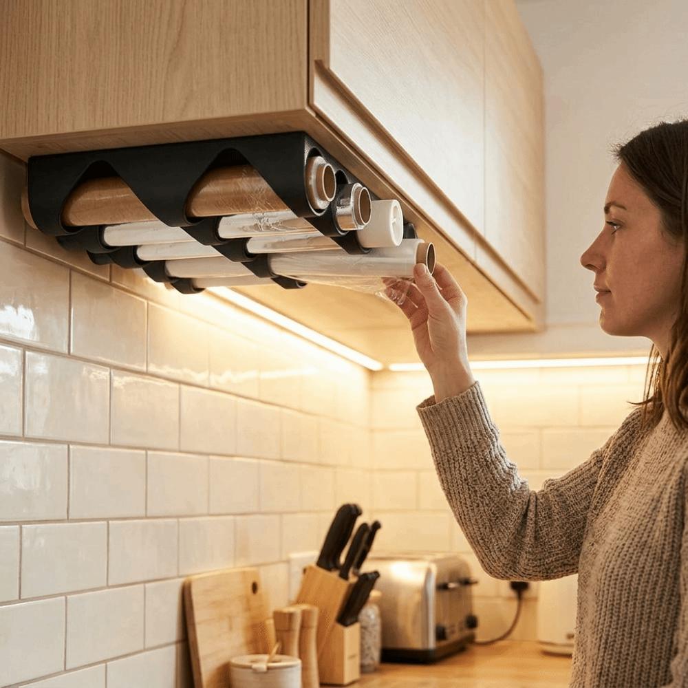 Plastic Cling Film Holder Wall Mounted Kitchen Wrap Organizer Aluminum Foil Organizer Kitchen