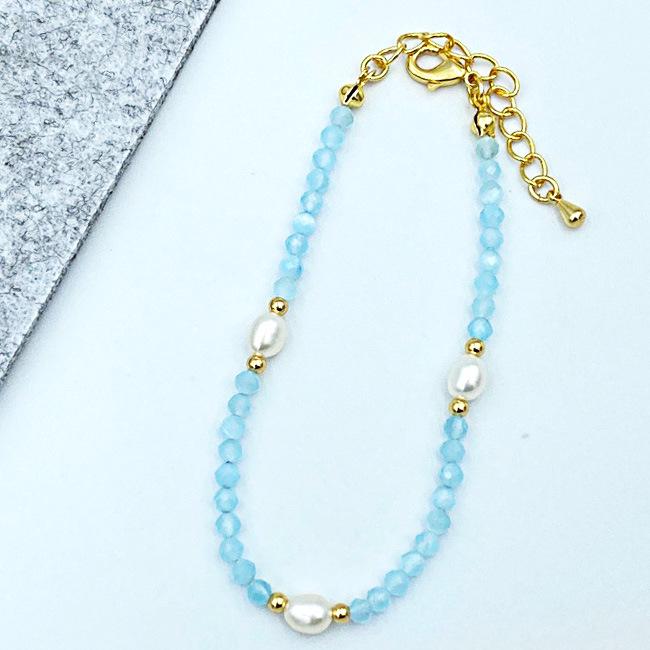 

Аквамарин и пресноводный жемчуг Ручная работа Бисероплетение Ожерелье для женщин - Элегантно Дизайнерский Легкий Роскошный Аксессуар