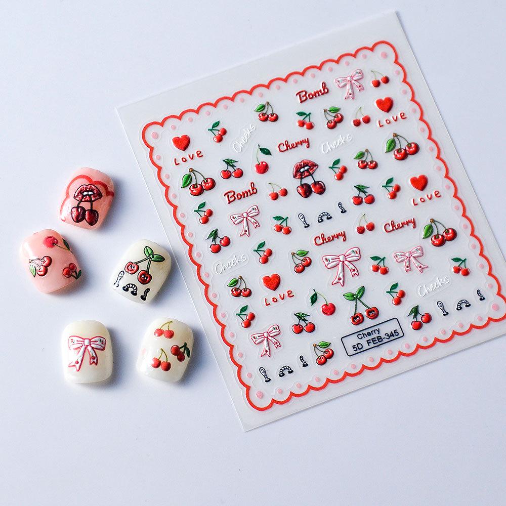 Fresh Watermelon 5D Embossed Nail Stickers with Adhesive Backing and Green Leaves Design for Mixed Batch Wearable Nail Art