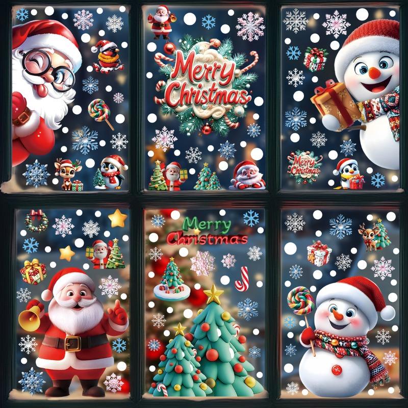 Christmas Glass Stickers Gingerbread Man Snowman Snowflake Decorative Stickers Christmas Party Decoration Santa Claus Electrostatic Stickers