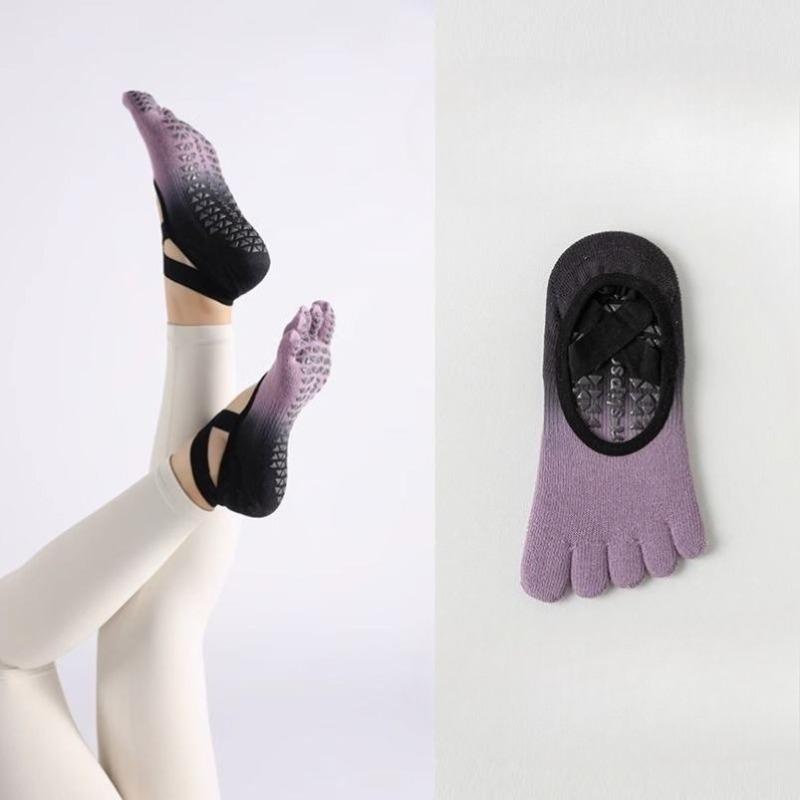 

Спортивные носки для йоги с пятью пальцами, градиентные с перекрестной шнуровкой, для пилатеса, спортивные, для танцев в помещении, спортивные фитнес-носки 1 pair