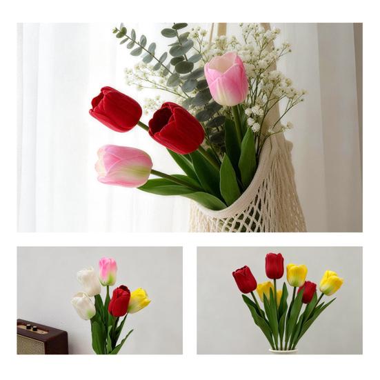 Artificial Tulip Flower Realistic Tulip Bouquet Faux Silk Flower Arrangement for Home Office Wedding Party Mother's Day