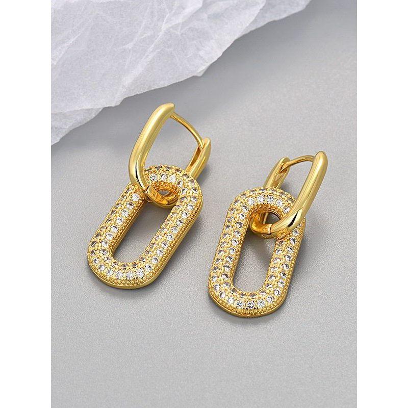 Outlet Square Earrings with Silver Needles, European and American Style, Simple and Elegant, High-End Luxury, 18K Gold-Plated Women's Accessories