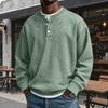 Felpa da uomo casual in velluto a coste con scollo, manica lunga, top pullover a vestibilità larga rétro con abbottonatura, per l'uso quotidiano