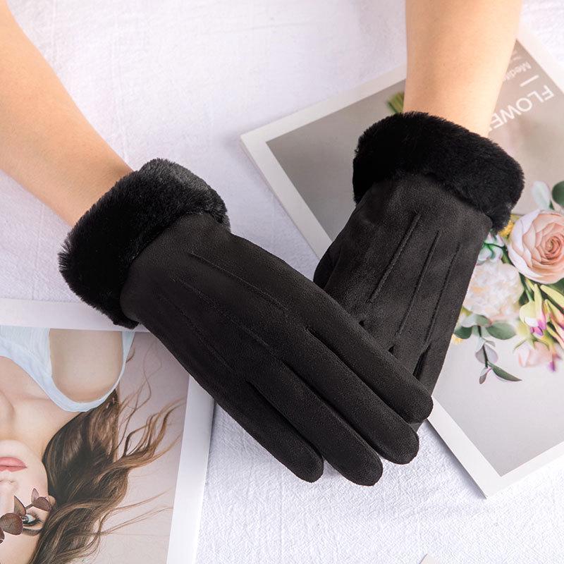 Women's Autumn Winter Touchscreen Suede Gloves, Velvet-Lined and Thickened for Warmth, Perfect for Cycling
