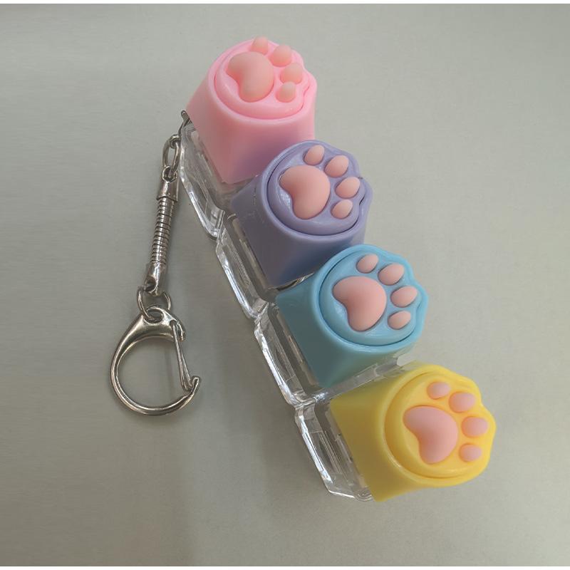 LED Light Cat Paw Keyboard Keychain Portable Stress Relief Fidget Toy Desktop Accessory for Office Decor Anti-Anxiety Small Gift