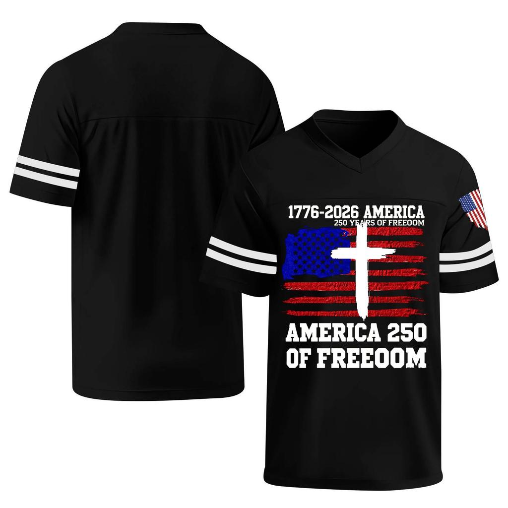 Men's V Neck Short Sleeve Sports T Shirt Casual Athletic Jersey with Independence Day Patriotic Print America 250 Freedom Graphic Tee