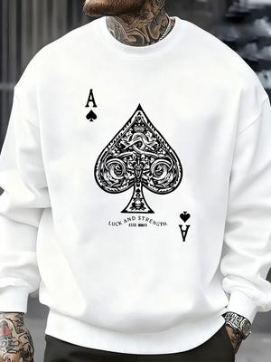 Autumn Fashion Clothes Oversize Comfortable Pullover Playing Cards Spade A Print Men Streetwear Crewneck Sweatshirt
